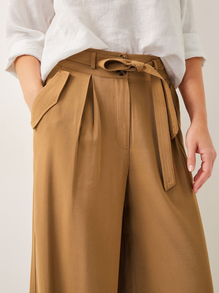 Monsoon Brown Nina Wide Leg 100% Cotton Trousers - Image 5 of 5