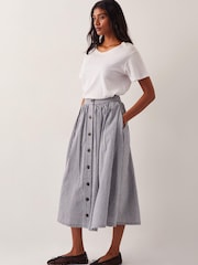 Monsoon Blue Bea Gingham Button Midi 100% Cotton Skirt - Image 1 of 6