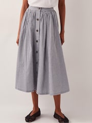 Monsoon Blue Bea Gingham Button Midi 100% Cotton Skirt - Image 2 of 6