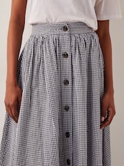 Monsoon Blue Bea Gingham Button Midi 100% Cotton Skirt - Image 4 of 6