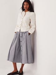 Monsoon Blue Bea Gingham Button Midi 100% Cotton Skirt - Image 5 of 6