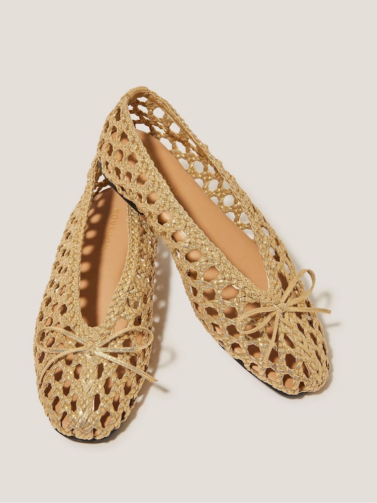 Monsoon Gold Betsy Woven Ballet Flats - Image 3 of 3