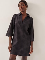 Monsoon Black 100% Cotton Harika Embroidered Mini Shirt Dress - Image 3 of 5