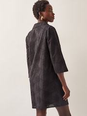 Monsoon Black 100% Cotton Harika Embroidered Mini Shirt Dress - Image 4 of 5
