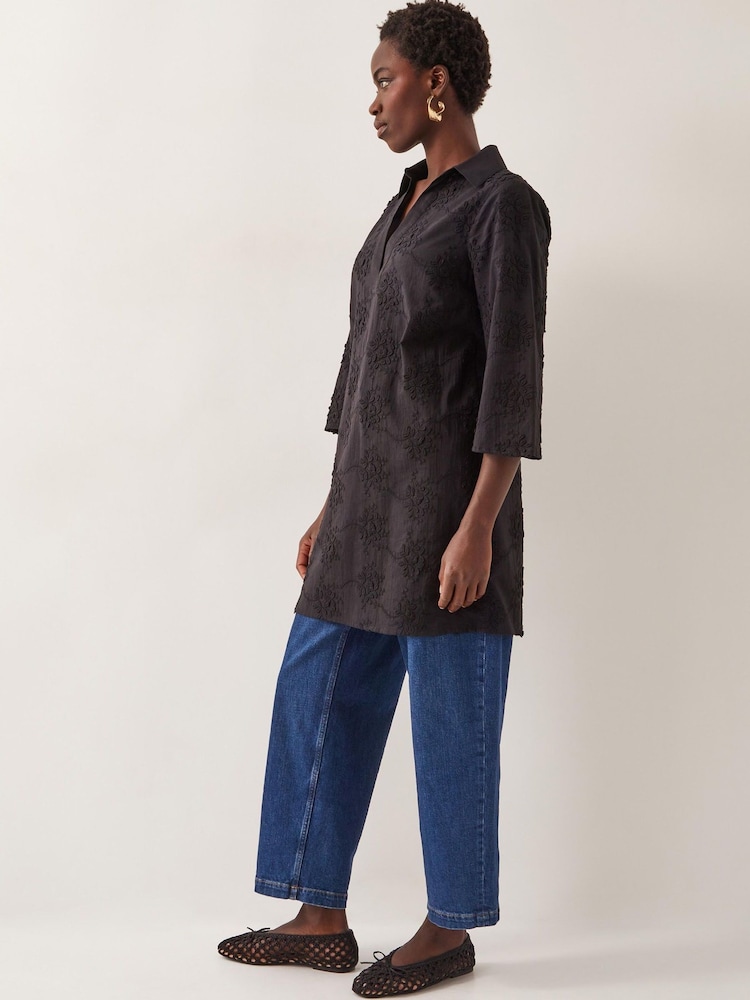 Monsoon Black 100% Cotton Harika Embroidered Mini Shirt Dress - Image 5 of 5