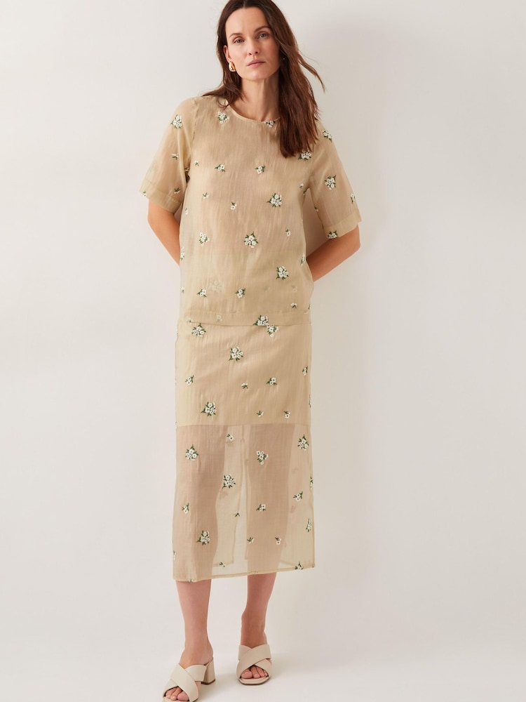 Monsoon Gold Sacha Embroidered Midi Skirt - Image 1 of 5