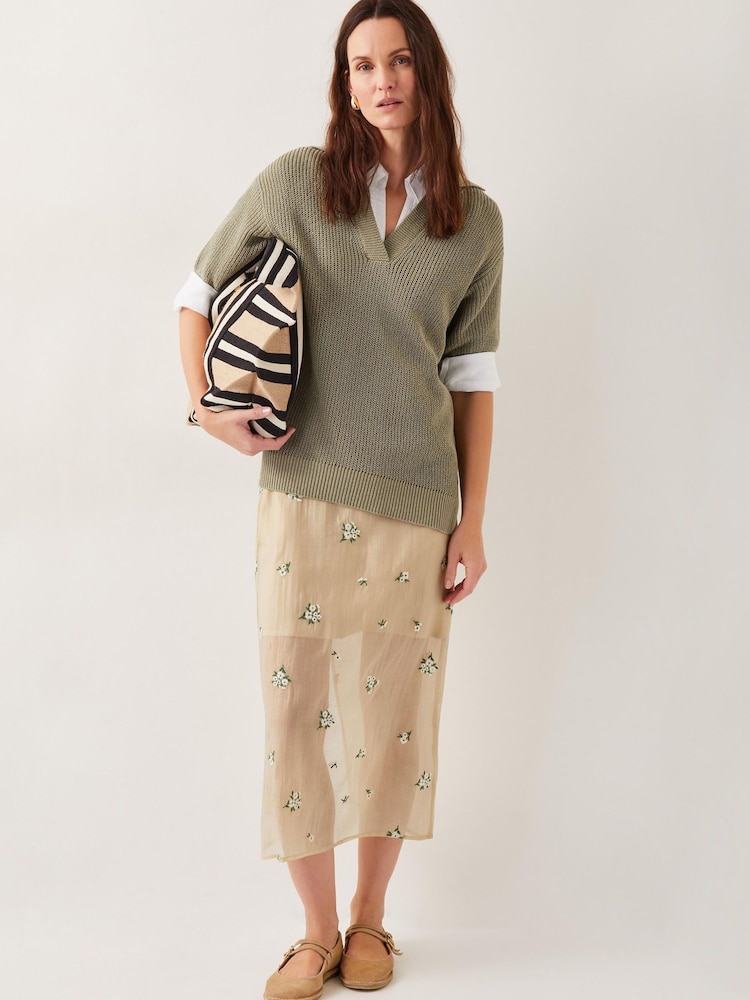 Monsoon Gold Sacha Embroidered Midi Skirt - Image 2 of 5