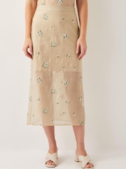 Monsoon Gold Sacha Embroidered Midi Skirt - Image 4 of 5
