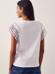 Monsoon White Embroidered Flutter-Sleeve 100% Cotton Blouses - Image 3 of 5