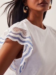 Monsoon White Embroidered Flutter-Sleeve 100% Cotton Blouses - Image 4 of 5