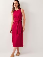 Monsoon Red Sleeveless Tie-Side Column 100% Cotton Midi Dress - Image 1 of 4
