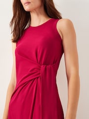Monsoon Red Sleeveless Tie-Side Column 100% Cotton Midi Dress - Image 4 of 4