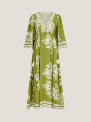 Monsoon Green Miley Floral Print Midi Dress - Image 5 of 5