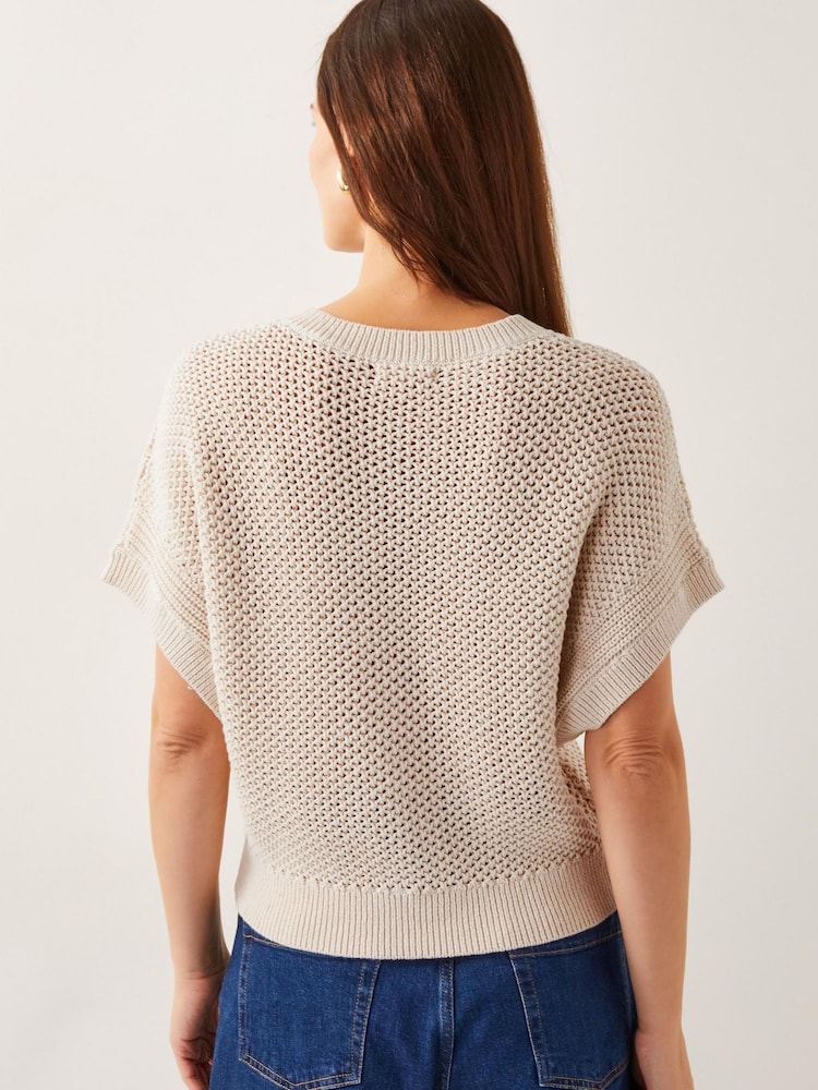Monsoon Natural Saya Crochet Short Sleeve Cardigan - Image 3 of 4