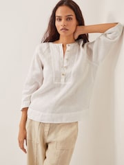 Monsoon White Rosa Bib 100% Linen Blouse - Image 1 of 5