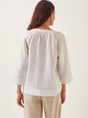 Monsoon White Rosa Bib 100% Linen Blouse - Image 3 of 5