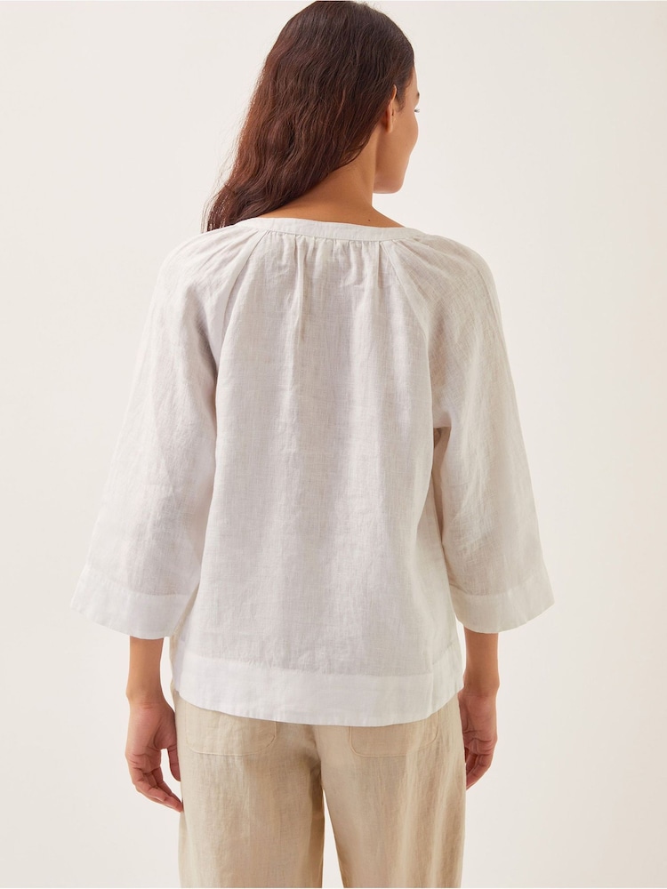Monsoon White Rosa Bib 100% Linen Blouse - Image 3 of 5