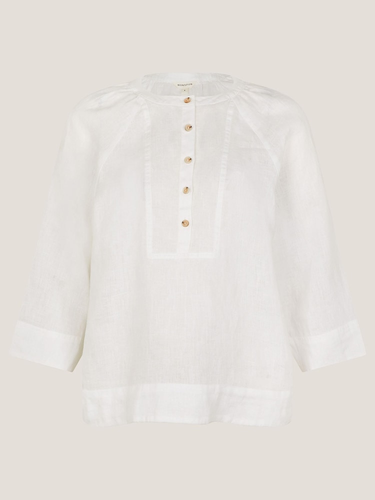 Monsoon White Rosa Bib 100% Linen Blouse - Image 5 of 5