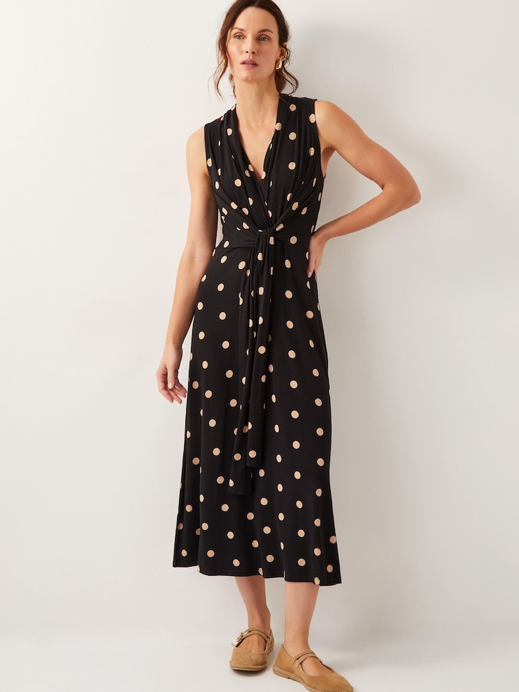 Monsoon Black Sareesha Polka Dot Midi Dress - Image 1 of 4