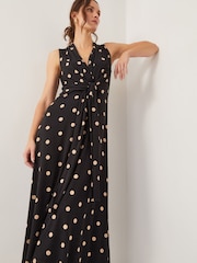 Monsoon Black Sareesha Polka Dot Midi Dress - Image 2 of 4
