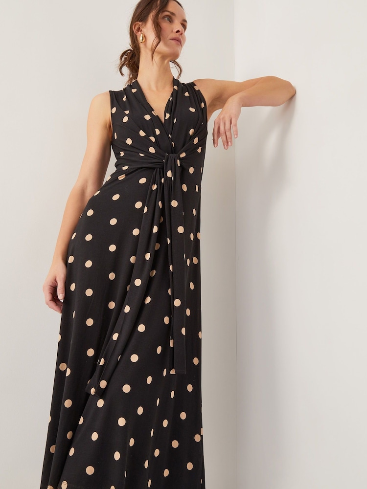 Monsoon Black Sareesha Polka Dot Midi Dress - Image 2 of 4