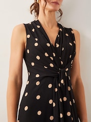 Monsoon Black Sareesha Polka Dot Midi Dress - Image 4 of 4