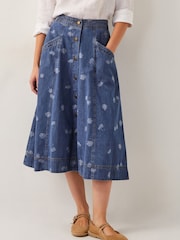 Monsoon Blue 100% Cotton Harper Denim Daisy Midi Skirt - Image 1 of 5