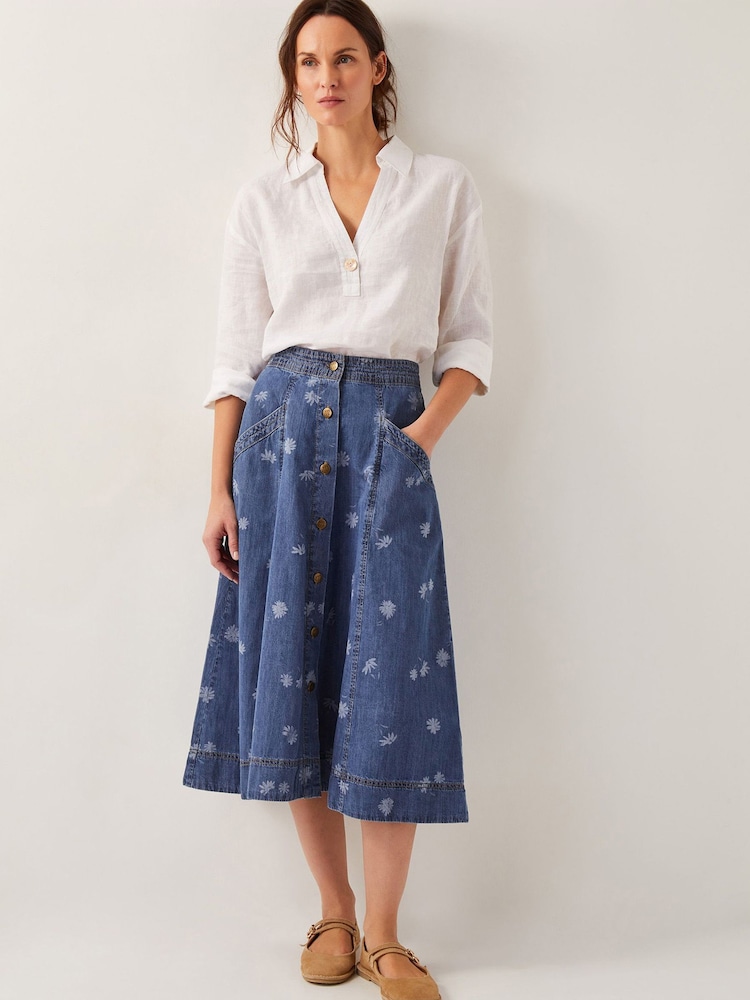 Monsoon Blue 100% Cotton Harper Denim Daisy Midi Skirt - Image 2 of 5