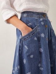 Monsoon Blue 100% Cotton Harper Denim Daisy Midi Skirt - Image 3 of 5