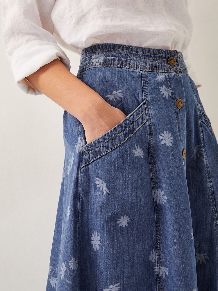 Monsoon Blue 100% Cotton Harper Denim Daisy Midi Skirt - Image 3 of 5