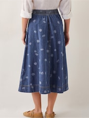Monsoon Blue 100% Cotton Harper Denim Daisy Midi Skirt - Image 4 of 5