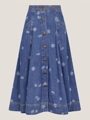Monsoon Blue 100% Cotton Harper Denim Daisy Midi Skirt - Image 5 of 5