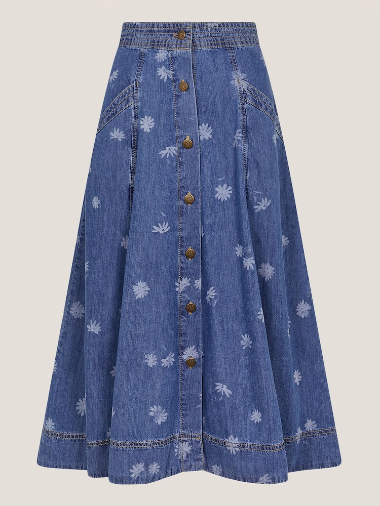 Monsoon – Harper – Midirock aus Denim mit Gänseblümchenmuster, 100 % Baumwolle - Bild 5 von 5 Monsoon – Harper – Midirock aus Denim mit Gänseblümchenmuster, 100 % Baumwolle - Bild 5 von 5