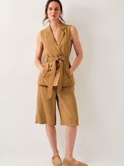 Monsoon Brown Nina Tailored Longline Shorts - Image 1 of 5