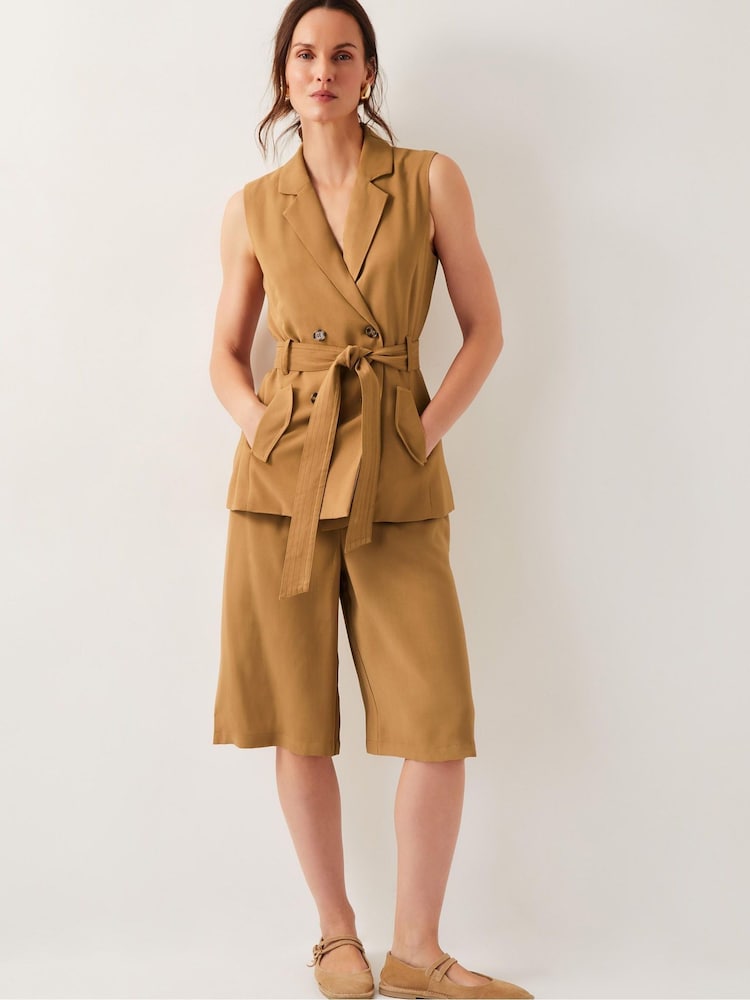 Monsoon Brown Nina Tailored Longline Shorts - Image 1 of 5