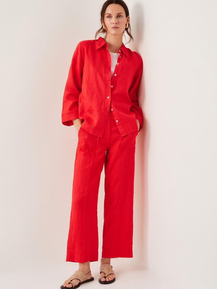 Monsoon Orange Jolie Regular Wide Leg 100% Linen Trousers - Image 1 of 4