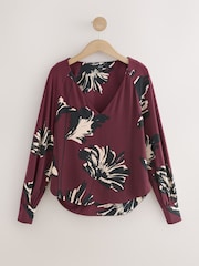Estampa Floral Vermelho Berry - Blusa de malha com V Neck e long sleeve - Imagem 1 de 3