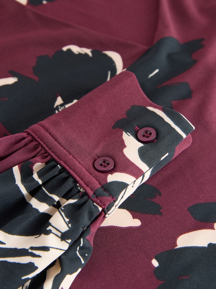 Estampa Floral Vermelho Berry - Blusa de malha com V Neck e long sleeve - Imagem 3 de 3
