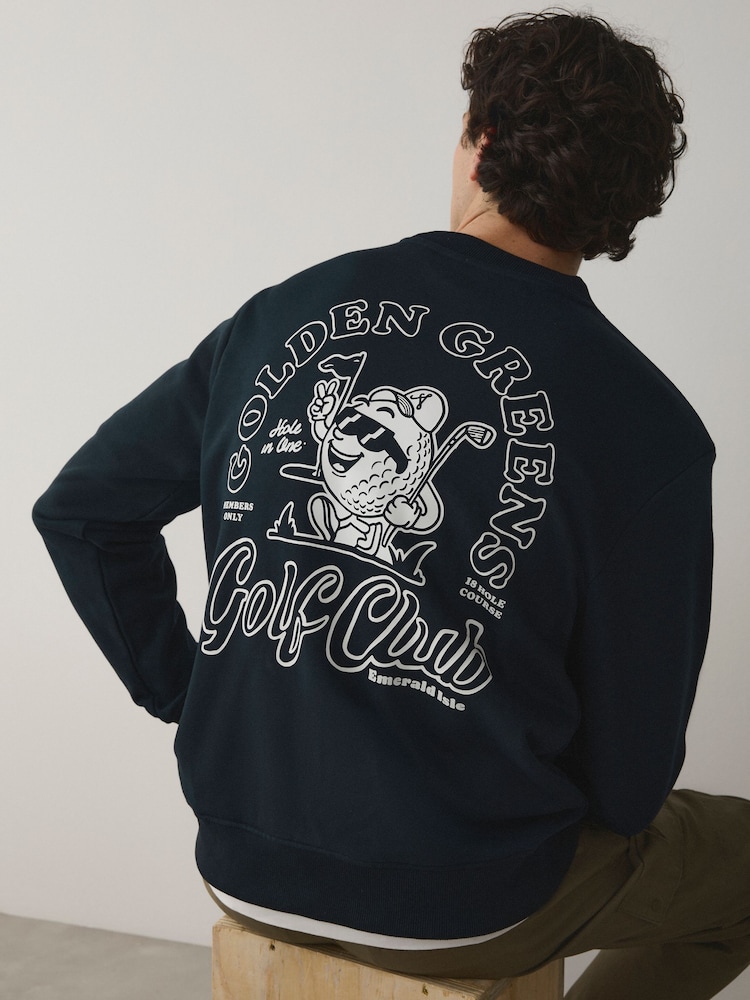 Navy Blue Golf Graphic Sweatshirt - Image 1 of 9 Navy Blue Golf Graphic Sweatshirt - Image 1 of 9