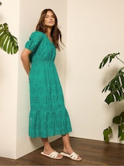 M&Co Green Embroidery Button 100% Cotton Dress - Image 2 of 5