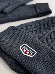 Superdry Navy Pom Hat and Gloves Set - Image 3 of 5
