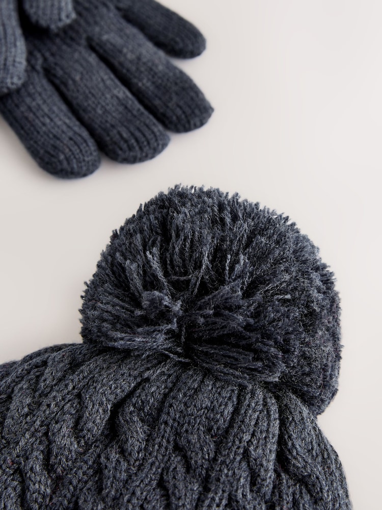 Superdry Navy Pom Hat and Gloves Set - Image 5 of 5 Superdry Navy Pom Hat and Gloves Set - Image 5 of 5