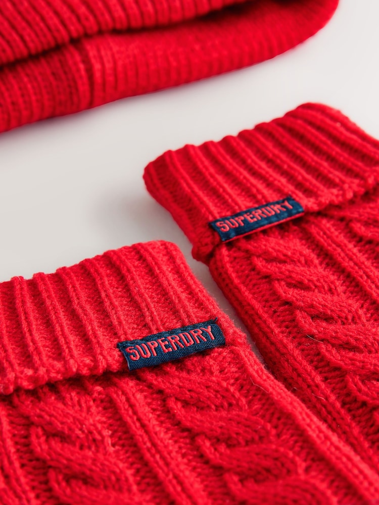 Superdry Red Pom Hat and Gloves Set - Image 4 of 4 Superdry Red Pom Hat and Gloves Set - Image 4 of 4