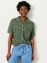 FatFace Astrid Green Crochet Shirt - Image 1 of 5