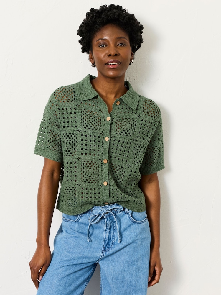 FatFace Astrid Green Crochet Shirt - Image 1 of 5