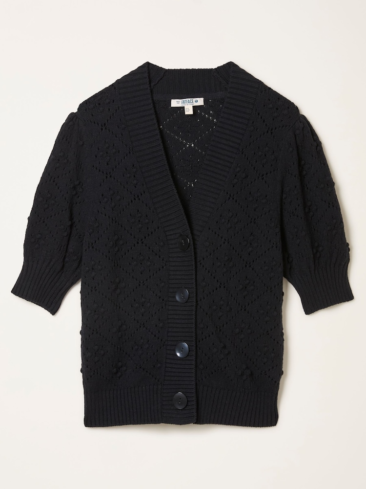 FatFace Clover Black Knitted Short Sleeve Cardigan - Image 5 of 5