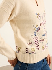 FatFace Ida Natural Knitted Floral Jumper - Image 3 of 5