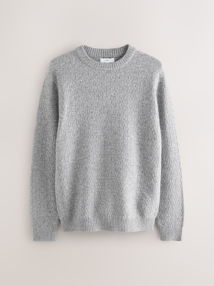 Grey Regular Fit Textured Crew Neck Knitted Jumper - Image 1 of 3