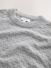 Grey Regular Fit Textured Crew Neck Knitted Jumper - Image 3 of 3