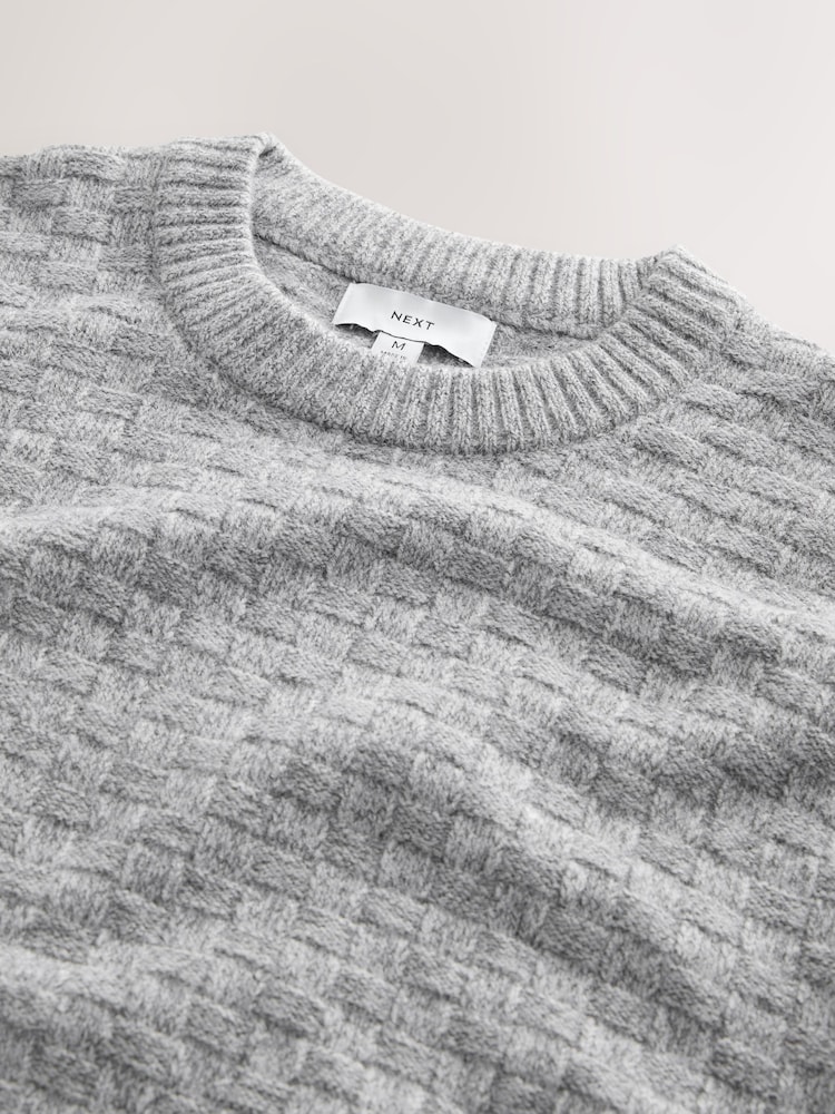 Grey Regular Fit Textured Crew Neck Knitted Jumper - Image 3 of 3